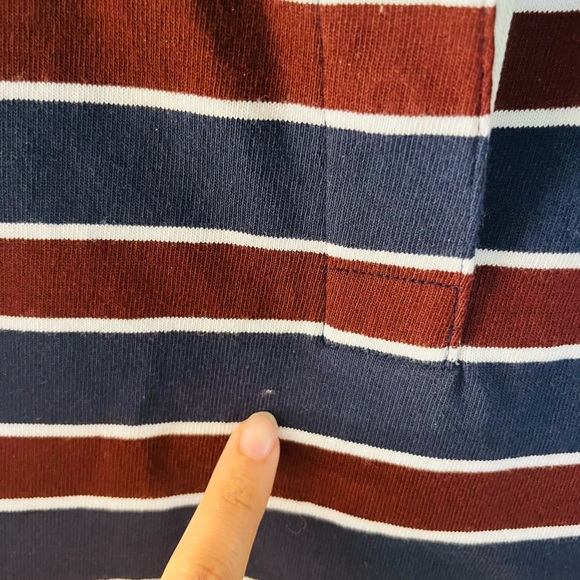 Uniqlo Navy and Burgundy Striped Polo Top with White Collar - Picture 4 of 7